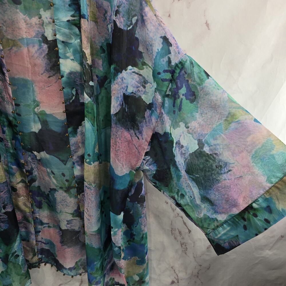 Soft Surroundings Kimono Womens Floral Wrap Tie Topper Cover Watercolor - Picture 12 of 13